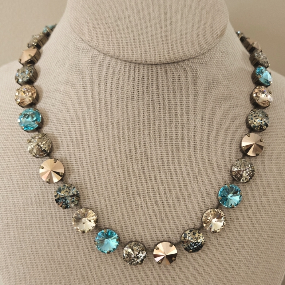 Austrian Crystal Necklace in Antique Brass